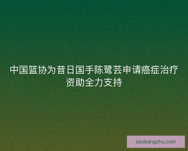 中国篮协为昔日国手陈鹭芸申请癌症治疗资助全力支持