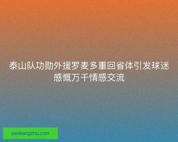 泰山队功勋外援罗麦多重回省体引发球迷感慨万千情感交流